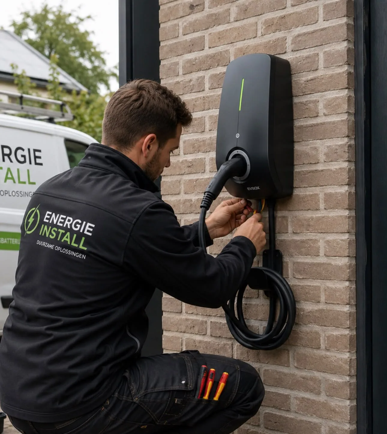 Energie Install-monteur installeert een laadpaal